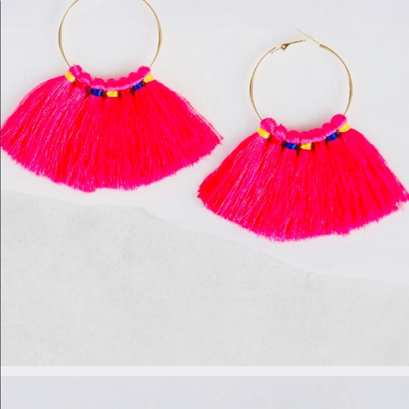 Hot Pink and Gold Earrings Bo Ho Hippie Coachella - Picture 1 of 2